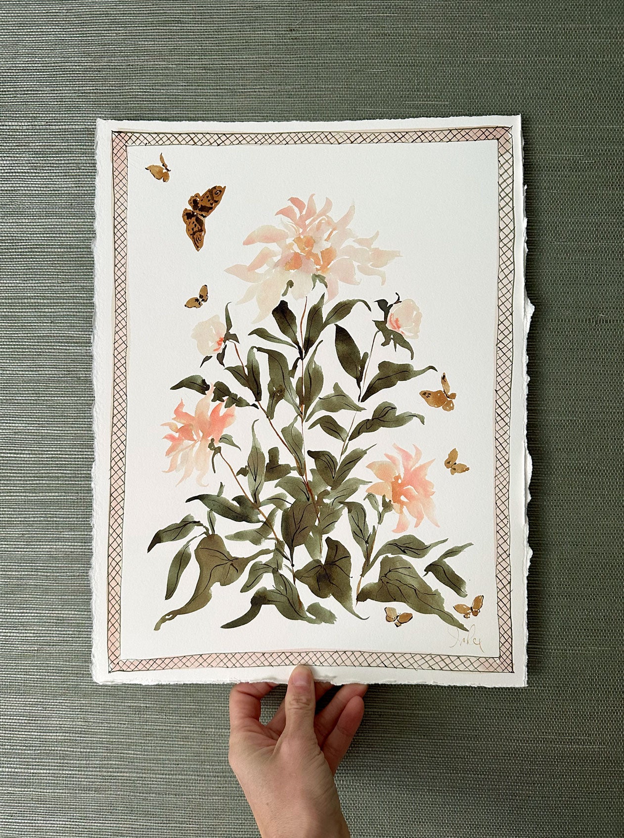 Bordered Botanical: Peach Dahlia