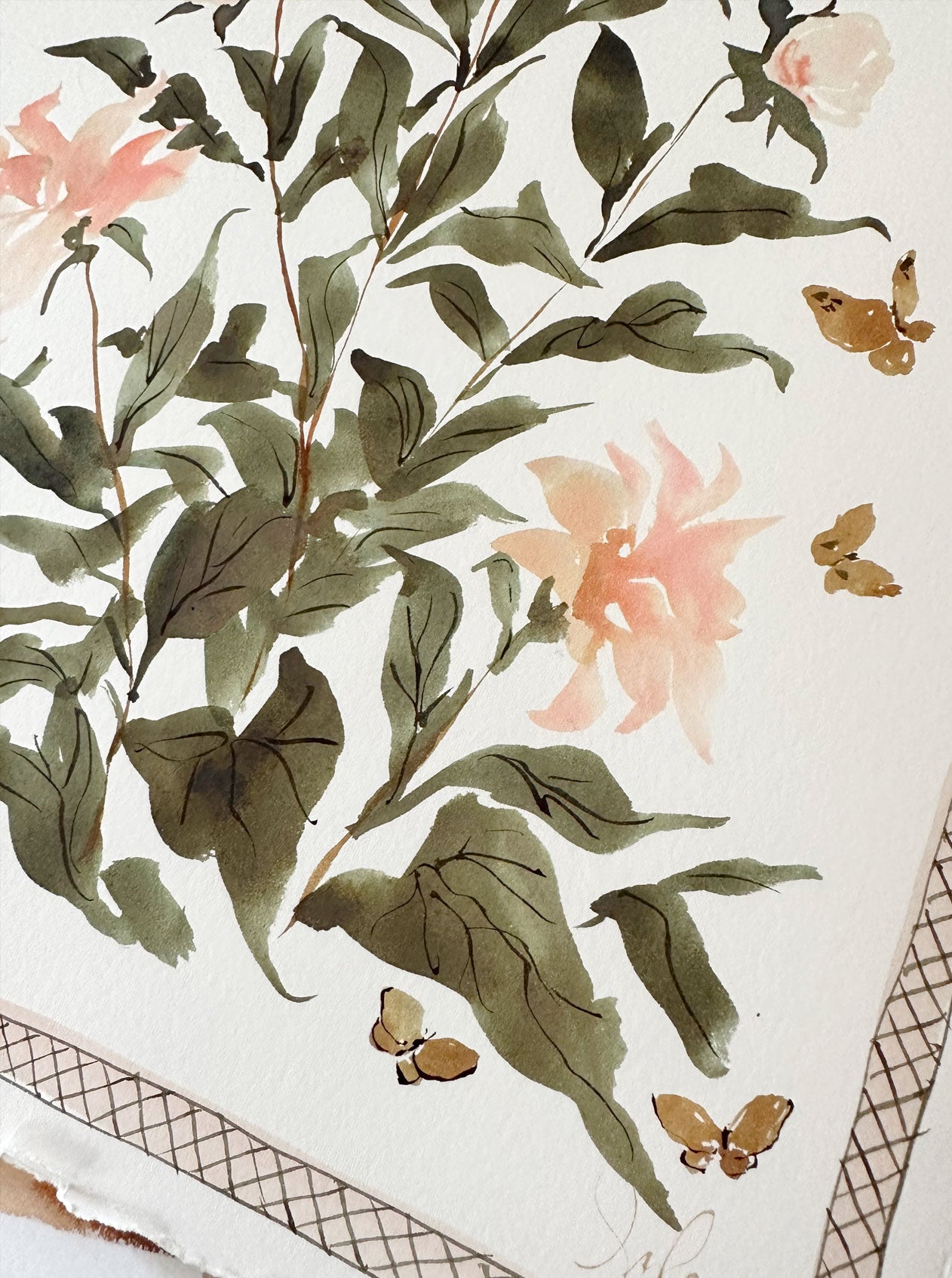 Bordered Botanical: Peach Dahlia