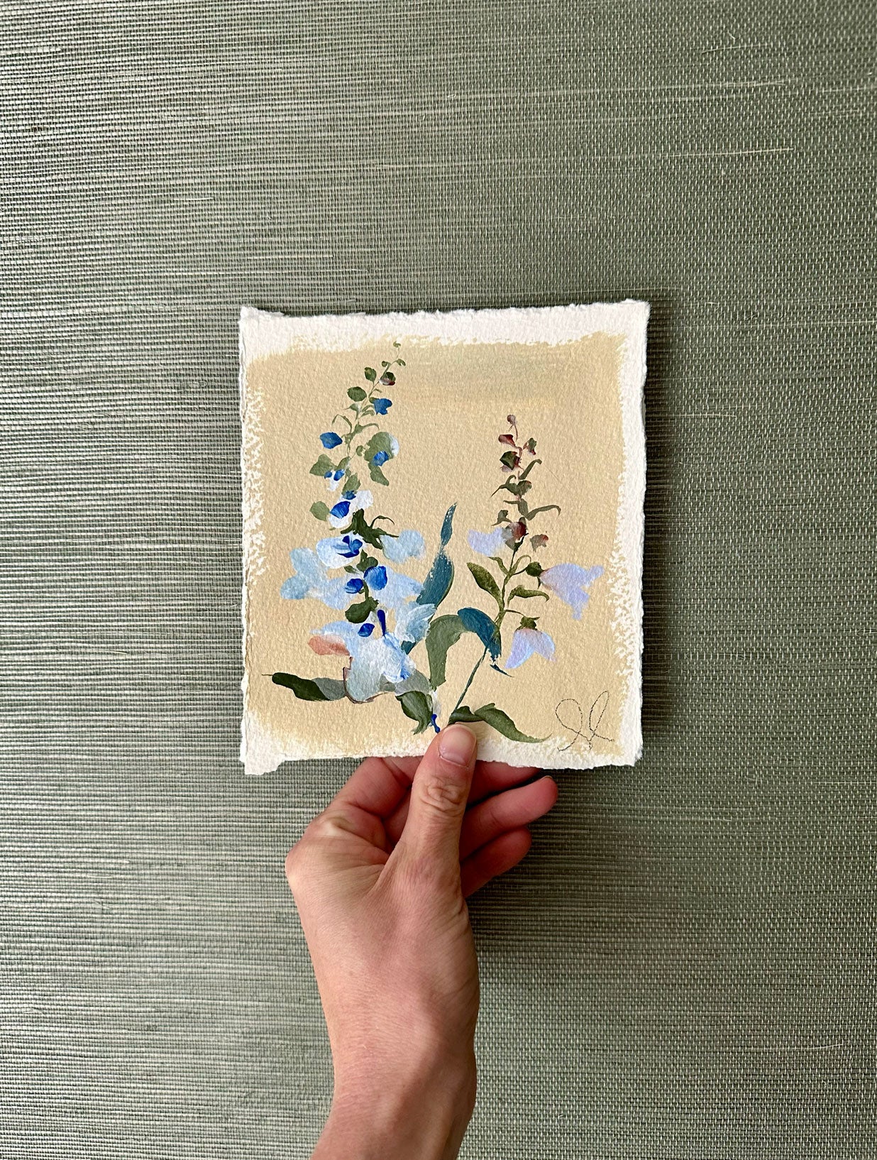 Mini Blue Foxgloves: Acrylic on Paper