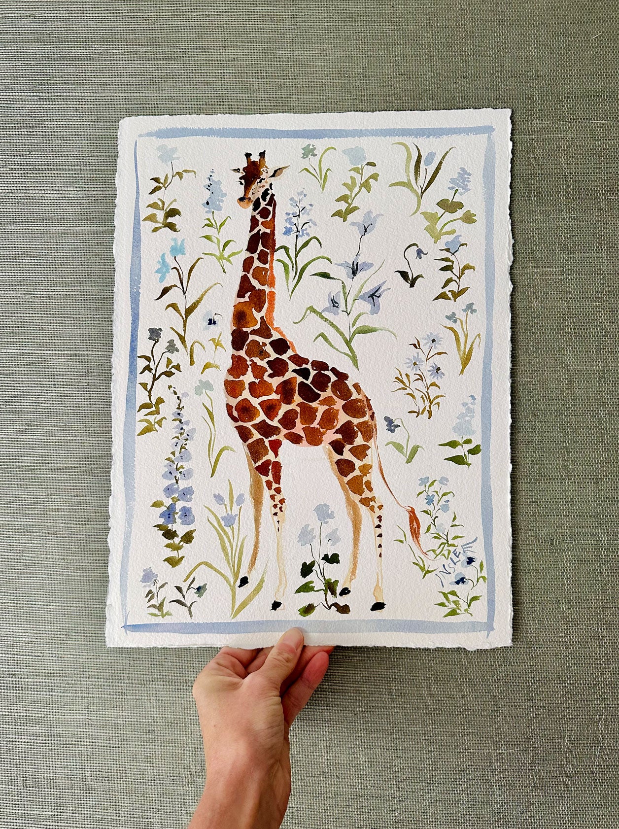 Giraffe and Blue Blossoms No. 2