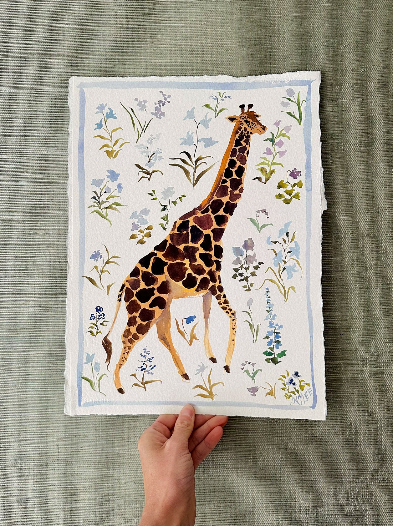 Giraffe and Blue Blossoms No. 1