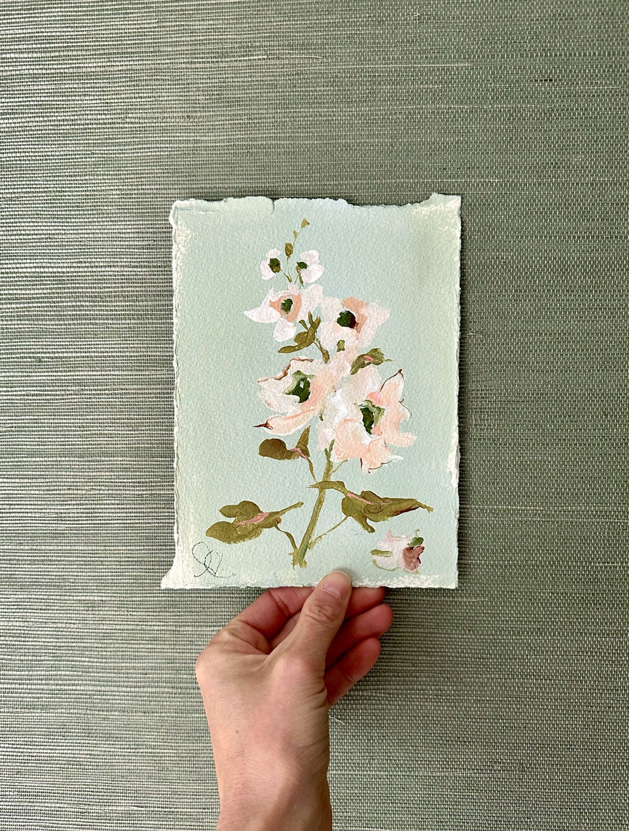 Mini Pink Hollyhock: Acrylic on Paper