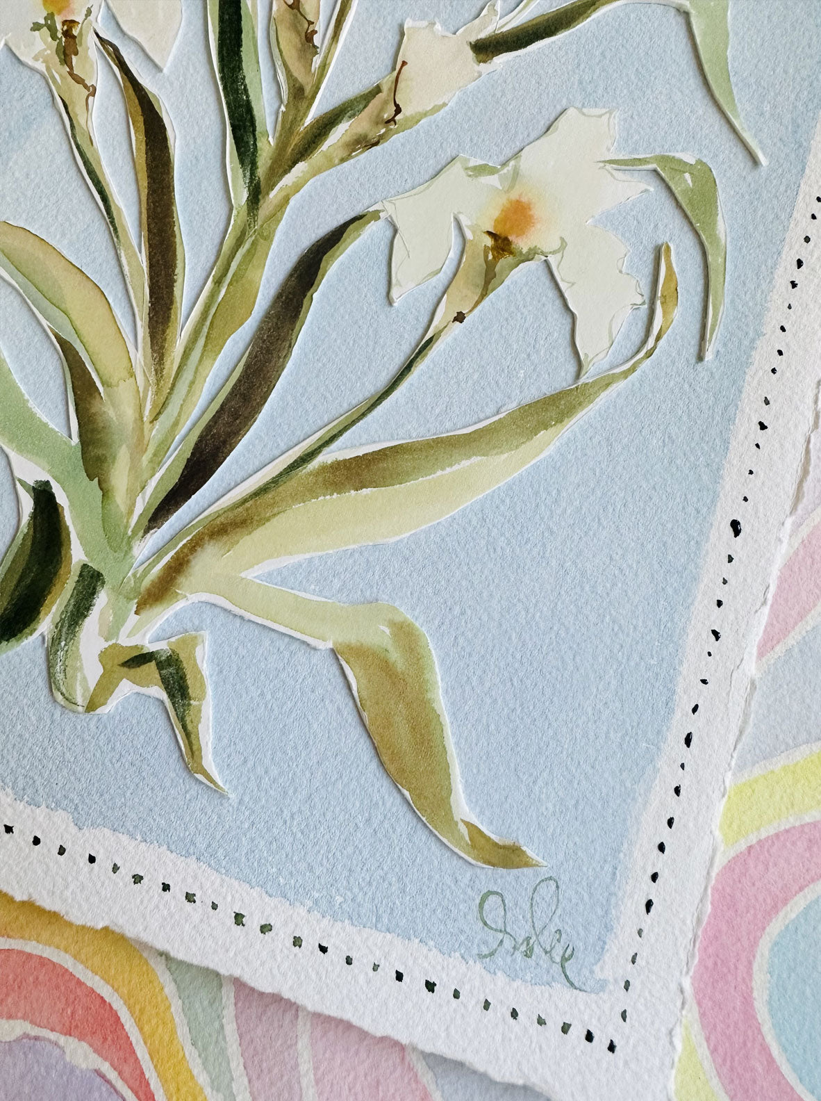 Botanical Collage: Iris on Blue