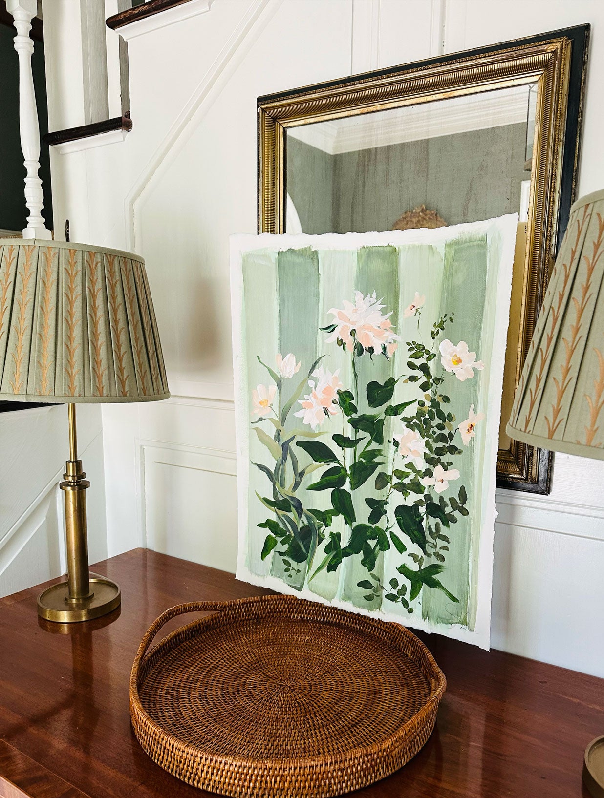 Botanicals and Stripes: Acrylic on Paper