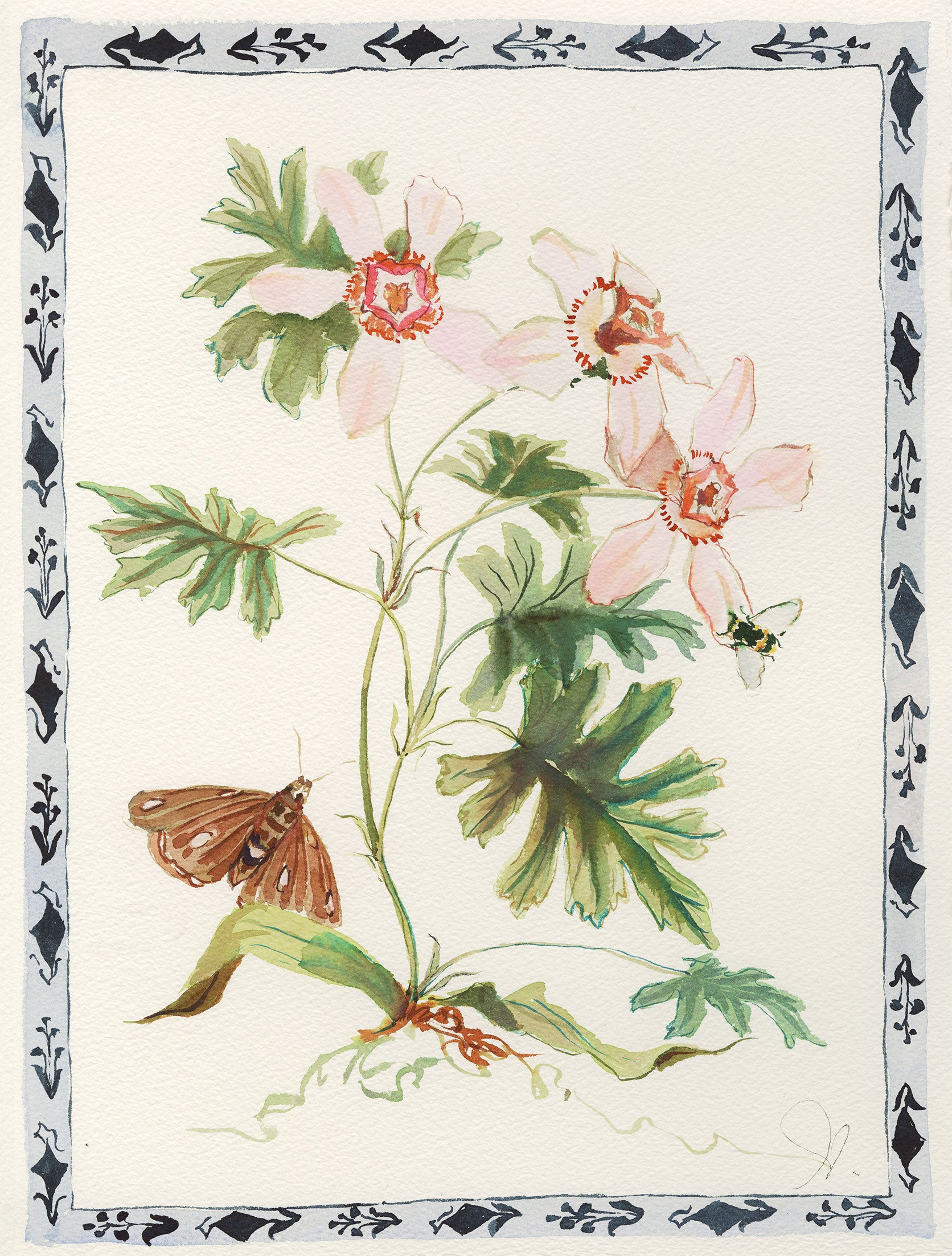 Pale Pink Forest Flower and Moth