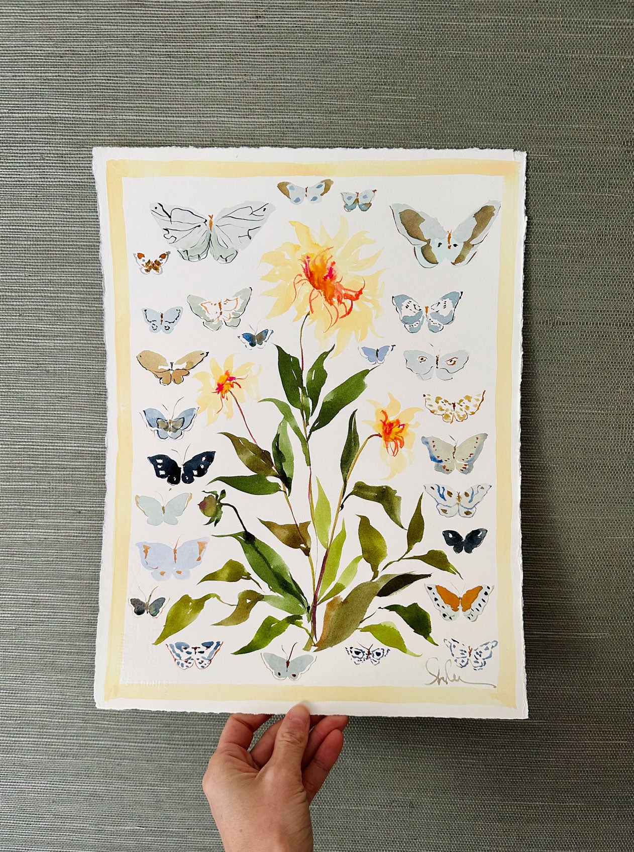 Bordered Botanical: Dahlia and Butterflies