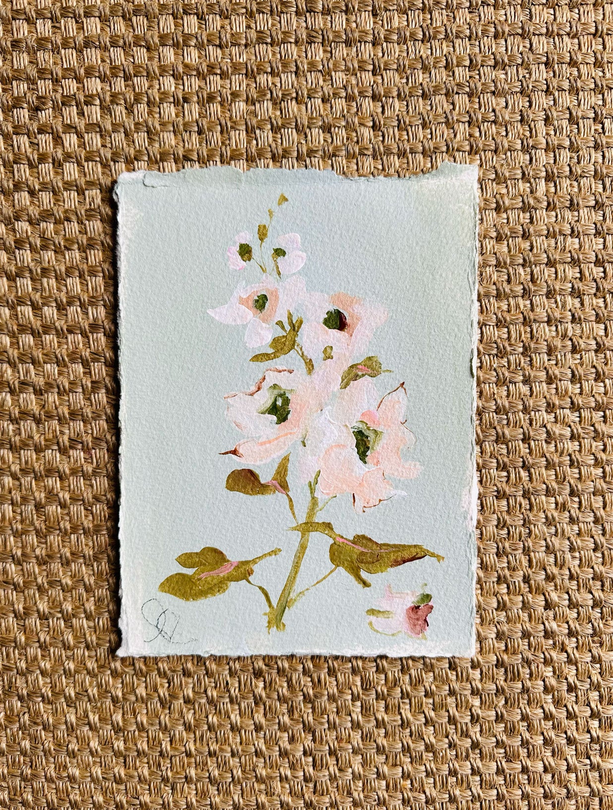 Mini Pink Hollyhock: Acrylic on Paper