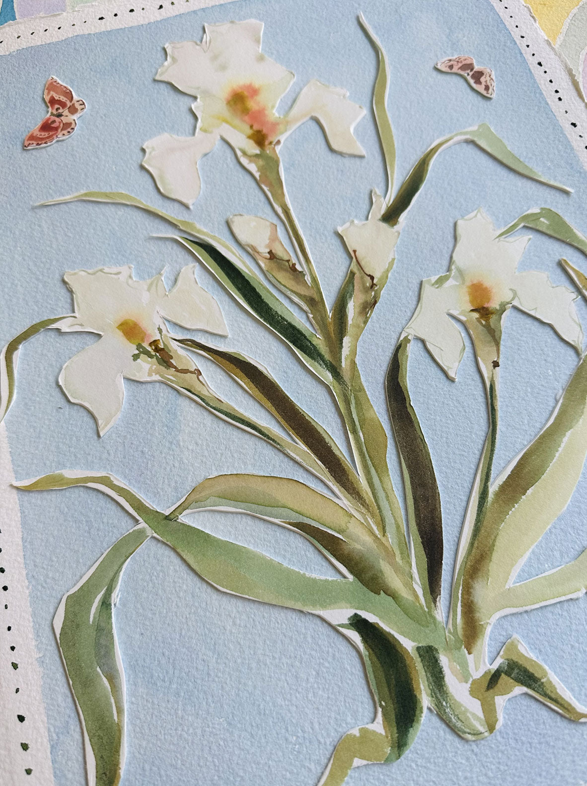 Botanical Collage: Iris on Blue