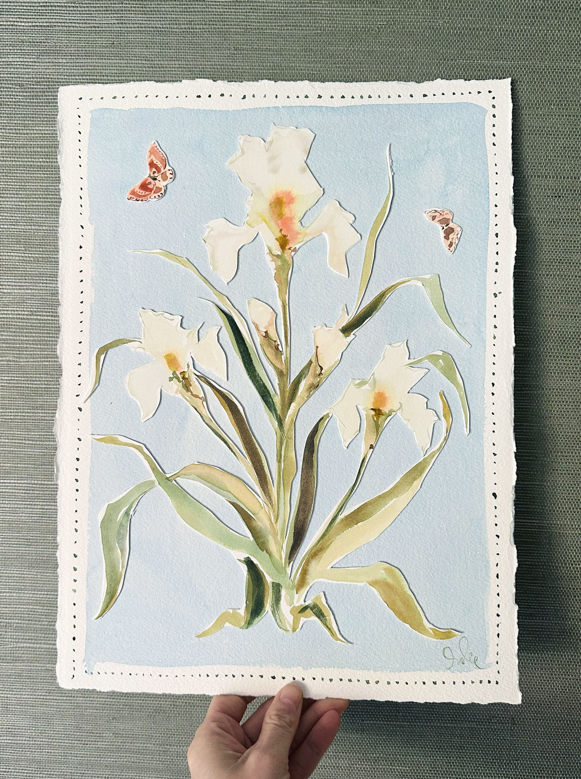 Botanical Collage: Iris on Blue