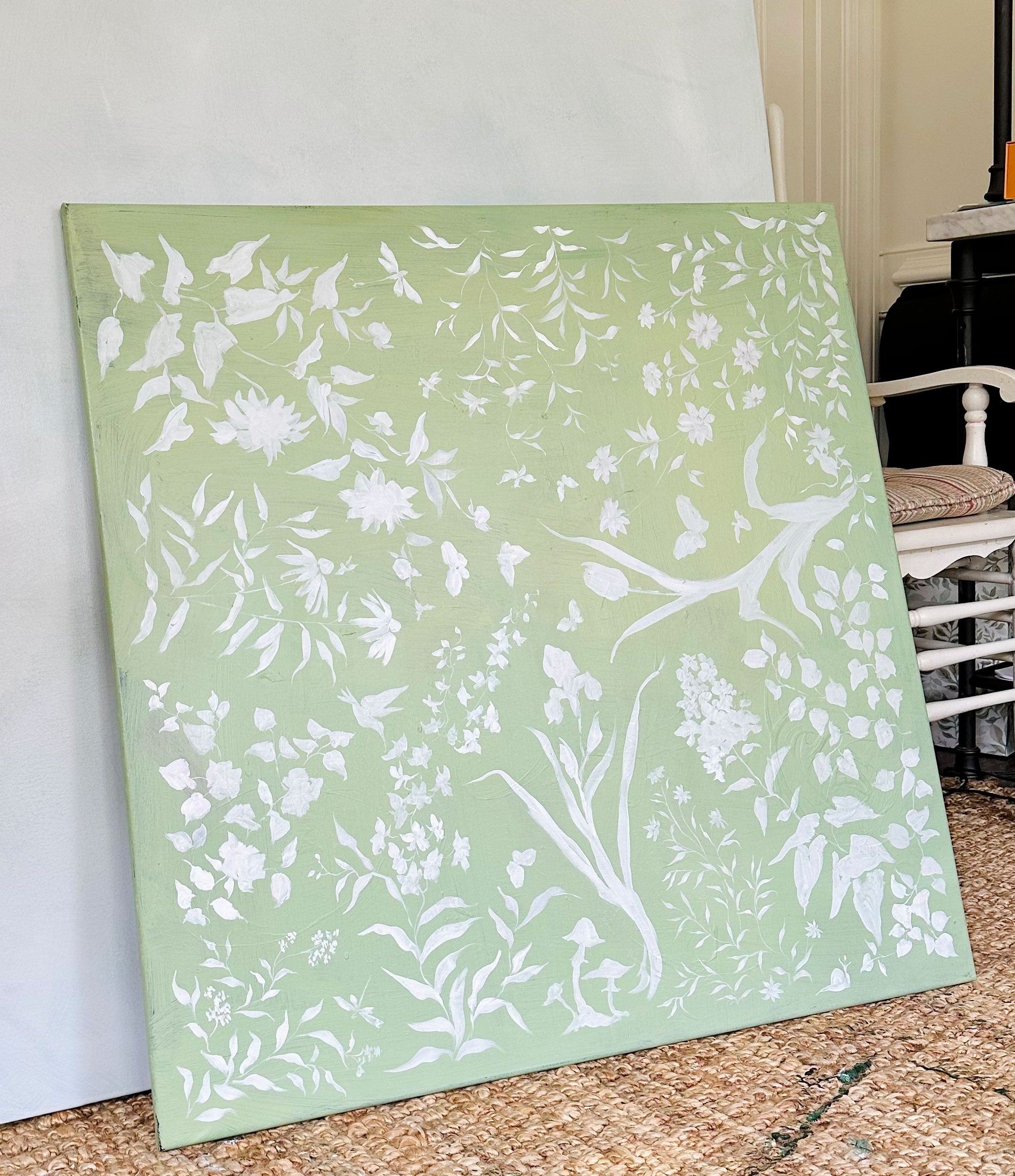 White Lace Botanicals on Pistachio for Sierra