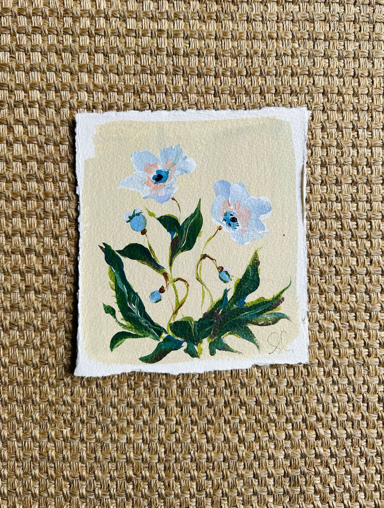 Mini Blue Poppy: Acrylic on Paper