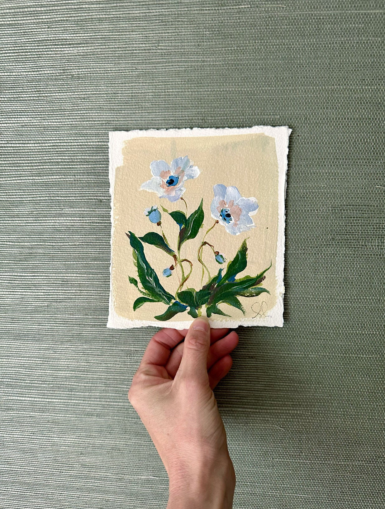 Mini Blue Poppy: Acrylic on Paper