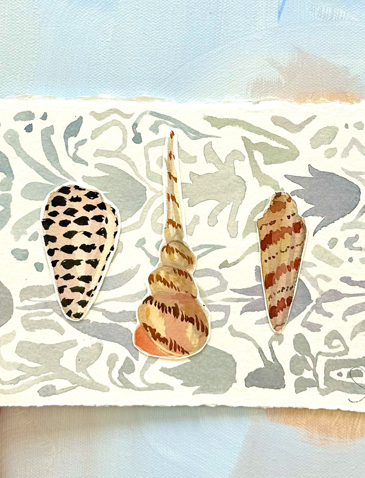 Shell Paper Collage Small Shell Collage Blue Pattern