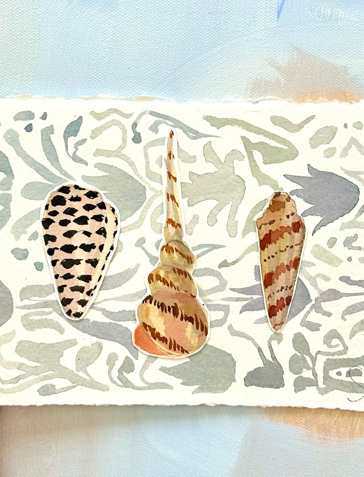 Small Shell Collage Blue Pattern